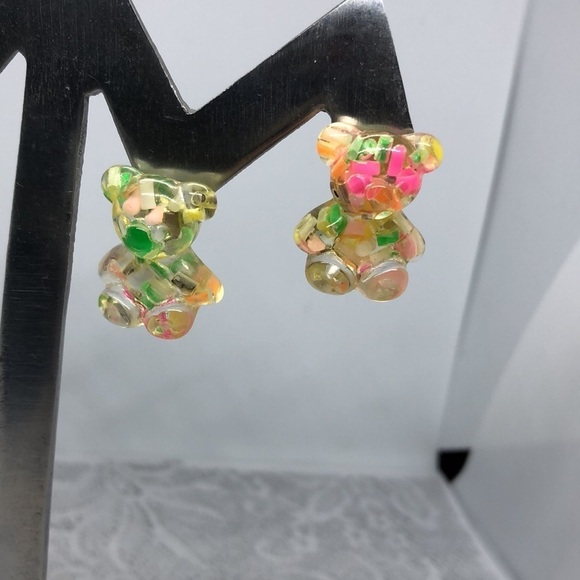Lucite gummy bears earrings fun statement - Picture 7 of 7